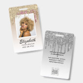 FOTO-ID - Mitarbeiter VIP Pass Girly Glitzer Glam Ausweis (Front & Back)