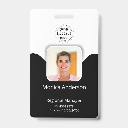 Foto-ID Name QR-Bar für Schwarz und Weiß Ausweis (Vorderseite)