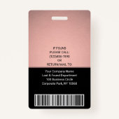 Foto ID QR Barcode Logo Rosa Rose Gold Ausweis (Rückseite)