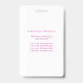 Foto-ID QR-Code-Abzeichen für rosa Angestellte Ausweis (Rückseite)