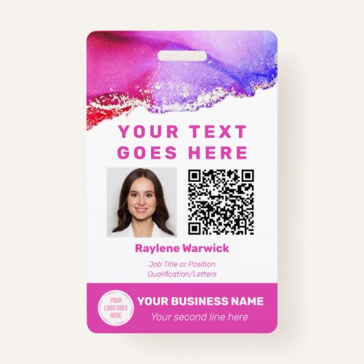 Foto-ID QR-Code-Abzeichen für rosa Angestellte Ausweis (Vorderseite)