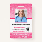 Foto-ID-Strichcode-Logo Hotline Rosa Glitzer Name Ausweis (Vorderseite)