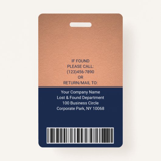 Foto-ID-Strichcode-Logo Kupfer Navy Curve Ausweis (Rückseite)