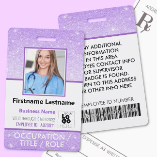 Foto-ID-Strichcode-Logo Lila Glitzer Name Ausweis