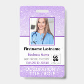 Foto-ID-Strichcode-Logo Lila Glitzer Name Ausweis (Vorderseite)