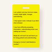 Foto-ID und NEEDS für grüne Sonnenblumen-Autismus Ausweis (Rückseite)