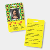 Foto-ID und NEEDS für grüne Sonnenblumen-Autismus Ausweis (Vorder- & Rückseite)