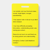 Foto-ID und NEEDS für grüne Sonnenblumen-Autismus Ausweis (Rückseite)