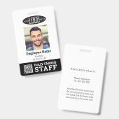 Foto-ID und QR-Code für Schwarz-weiße Mitarbeiter Ausweis (Vorder- & Rückseite)