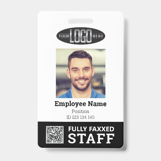 Foto-ID und QR-Code für Schwarz-weiße Mitarbeiter Ausweis (Vorderseite)