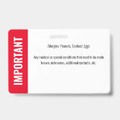 Foto Identification Emergency Allergy Child ID Ausweis (Rückseite)