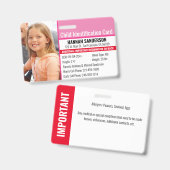 Foto Identification Emergency Allergy Child ID Ausweis (Vorder- & Rückseite)