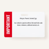 Foto Identification Emergency Allergy Child ID Ausweis (Rückseite)