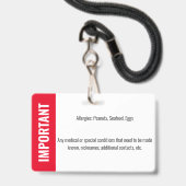 Foto-Identifikation Notfallallergie Ausweis (Rückseite mit Lanyard)