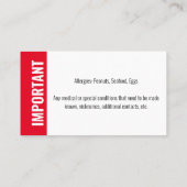 Foto-Identifikation Notfallallergie Ba Visitenkarte (Rückseite)