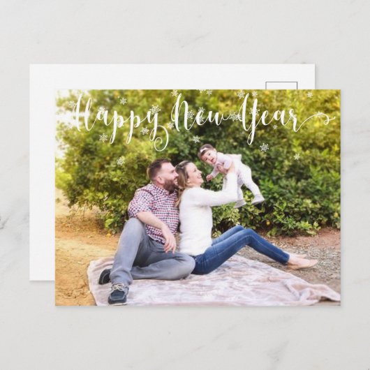 Foto im Familienhaus - Frohes Neujahr Schneeflocke Postkarte (Vorne/Hinten)