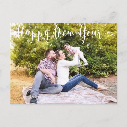 Foto im Familienhaus - Frohes Neujahr Schneeflocke Postkarte (Vorderseite)