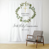 Foto im Hintergrund des ersten Heiligen Kommunion Wandteppich (Beispiel)