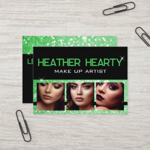 Foto Image Template Luxus Green Glitzer Stars Visitenkarte