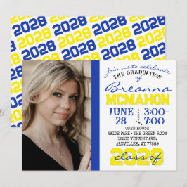 Foto in Blau, Gelb und Weiß Abschluss Einladung