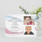 Foto in Blau und Rosa Einladung (Stehend Vorderseite)