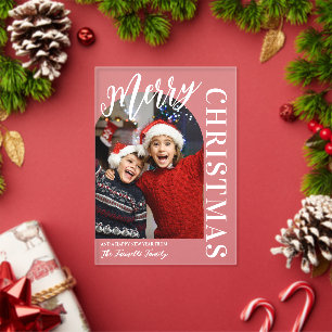 Foto in Bogenform Weiße Schrift Frohe Weihnachten Acryleinladungen
