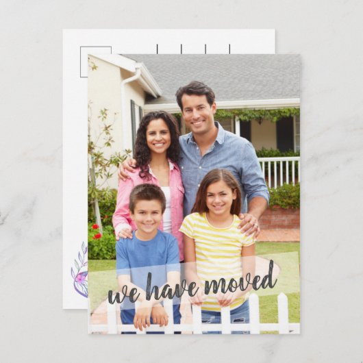 Foto, in das wir das Skriptüberlagern verschoben h Ankündigungspostkarte (Vorne/Hinten)