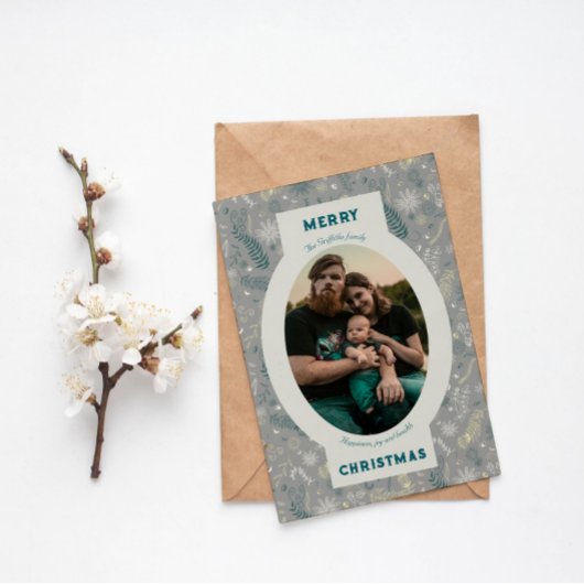 Foto in grauem Blumendoodle Feiertagskarte