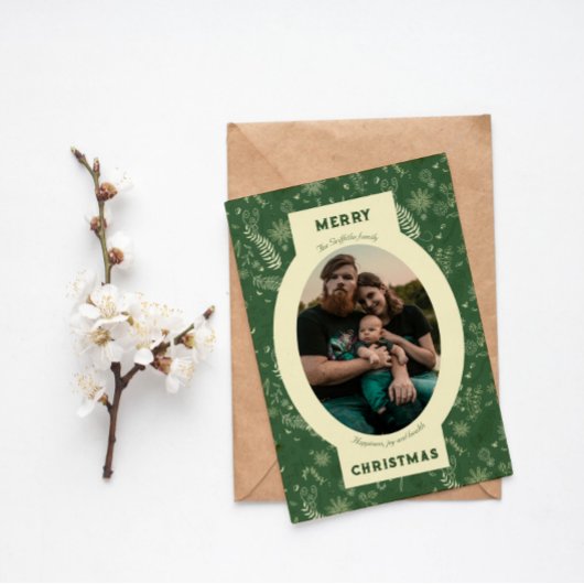 Foto in grüner Blumendoodelle Feiertagskarte