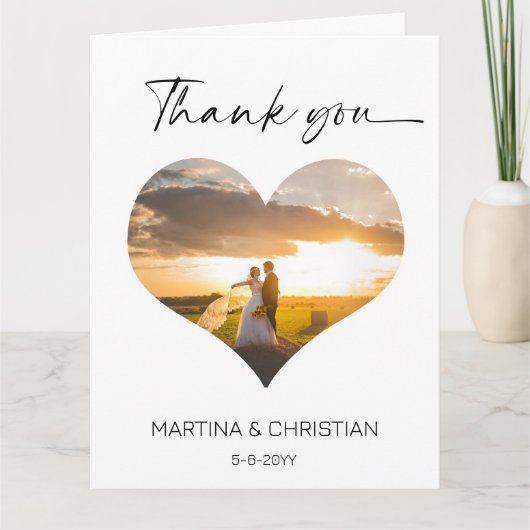 Foto in Herzform Hochzeit Danke Karte (Vorderseite)