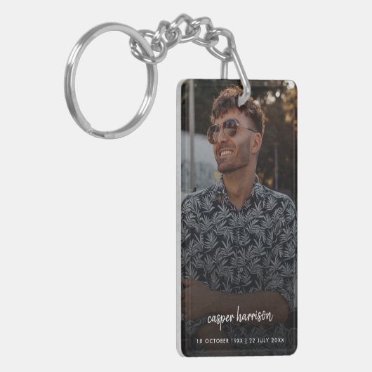 Foto | In Love Memory Modern Script Schlüsselanhänger (Vorderseite links)