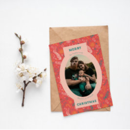 Foto in orangefarbenem Blumendoodell Feiertagskarte