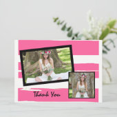 Foto in Rosa und Weiß Einladung (Stehend Vorderseite)