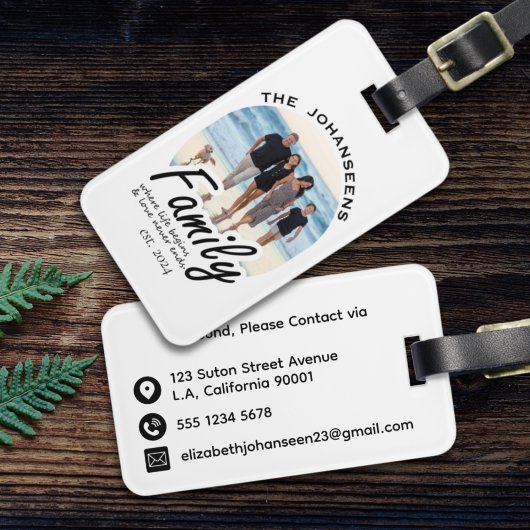 Foto | Individuelle Name Einfach Schwarz/Weiß Gepäckanhänger