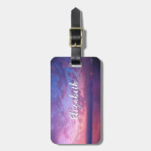 Foto-individuelle Name-Skript für lila Rosa-Ozeane Gepäckanhänger (Vorderseite vertikal)