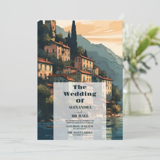 Foto Italien Hochzeit in Urlaubsort Como Einladung (Stehend Vorderseite)