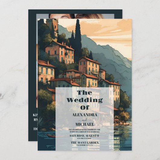 Foto Italien Hochzeit in Urlaubsort Como Einladung (Vorne/Hinten)