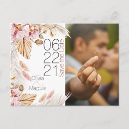 Foto Ivory Pampas Grass Pink Orchid Save the Date Postkarte