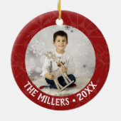 Foto-Jahr-Rot-Schneeflocke des Keramik Ornament (Hinten)