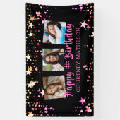Foto jedes Alters Schwarz Rosa Sterne Geburtstag Banner (Vertikal)