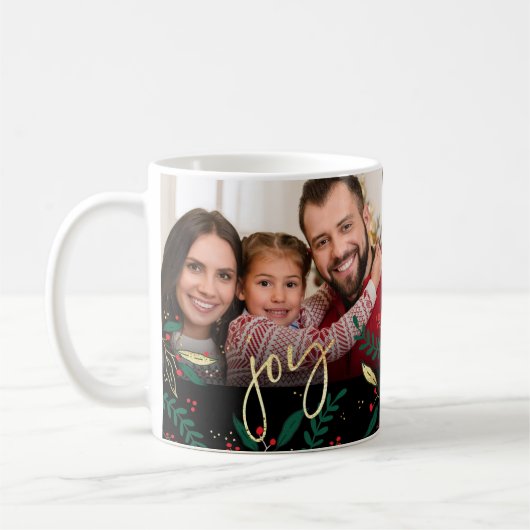 Foto Joy Black Red Green Gold Grün Weihnachten Kaffeetasse (Links)