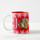 Foto JOY Red White Snowflake V Zweifarbige Tasse (Links)
