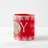 Foto JOY Red White Snowflake V Zweifarbige Tasse (Mittel)