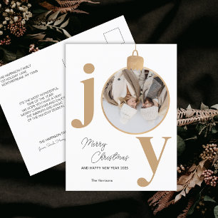 Foto JOY White Christmas Bell Holiday Postcard Feiertagspostkarte