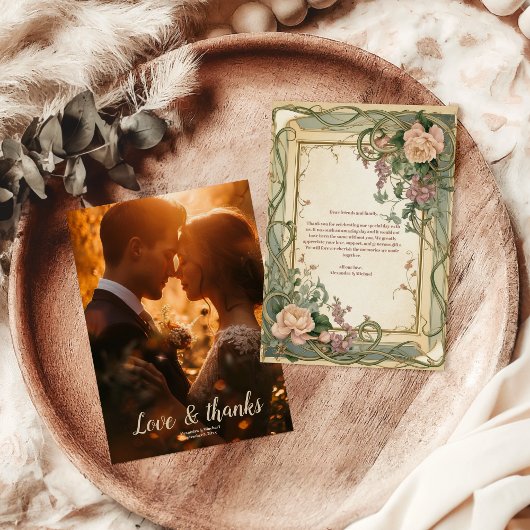 Foto Jugendstil Elegante Botanische Hochzeit Dankeskarte
