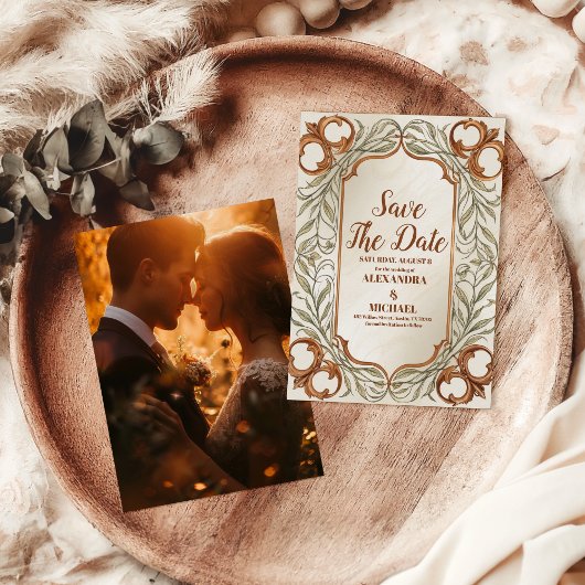 Foto Jugendstil Elegante Botanische Hochzeit Save The Date