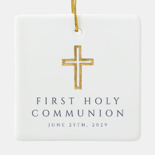 Foto Junge Religiös Kreuz Blau Erste Kommunion Keramikornament