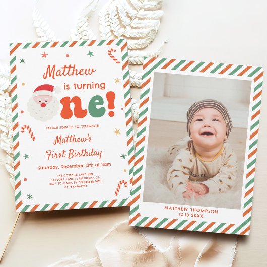 Foto Junge Weihnachten 1. Geburtstag Party Einladung