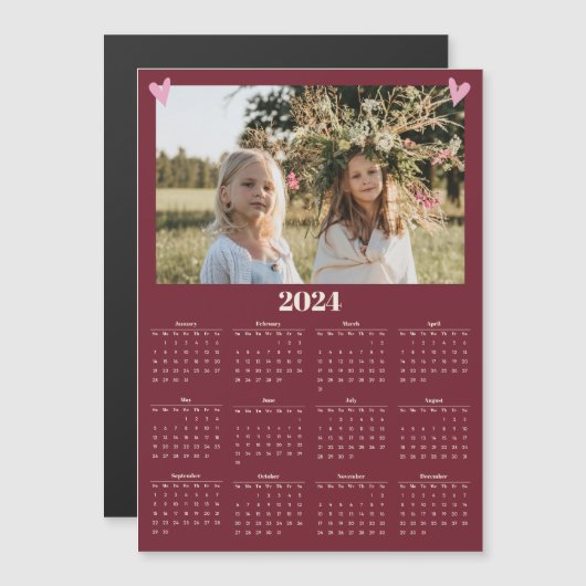 Foto-Kalender 2024, Rot Magnetkarte (Vorne/Hinten)