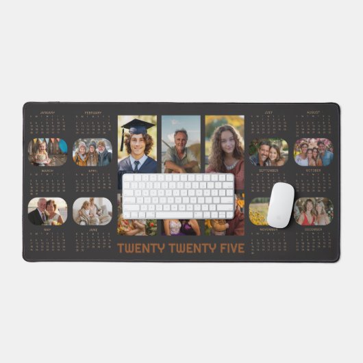 Foto Kalender 2025 Volljahr 14 Fotos Schwarz Schreibtischunterlage (Tastatur & Maus)